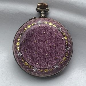 Antique Enamel Sterling watch locket pendant Gold